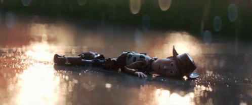 Woody From Toy Story Lying in Rain