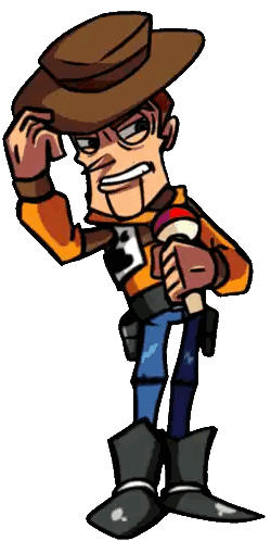Woody Holding Microphone And Gun