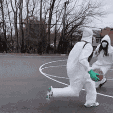 Workers In Hazmat Suit Playing Bsketball GIF