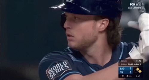 World Series Jersey Baseball Player Swinging at Pitch