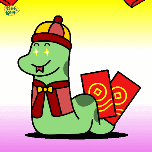 Worm With Hat Holding Red Envelopes Pinto Bear GIF