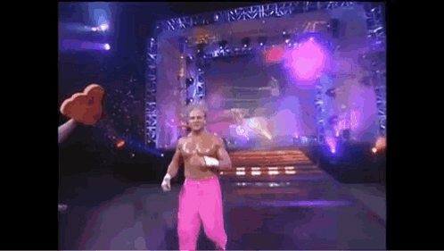 Wrestler in Pink Pants Walking Stage
