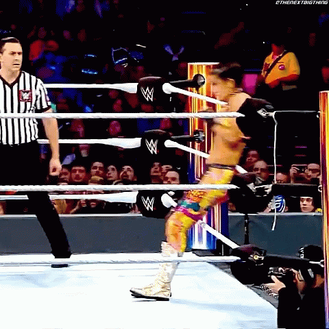 Wrestler In Ring With Referee Behind Him GIF