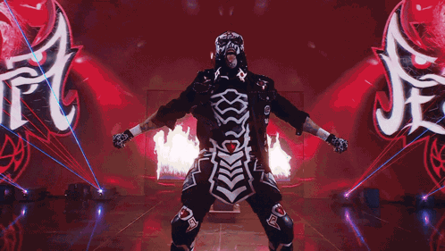 Wrestler in Skeleton Costume with FC Sign