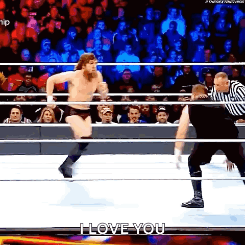 Wrestler Jumping Out of Ring Referee Watching