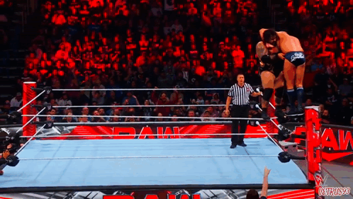 Wrestler Jumping Over Another in Ring With Referee