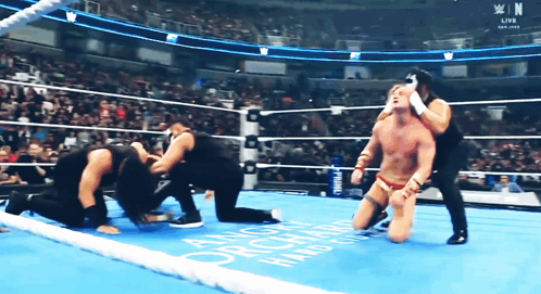 Wrestler Kneeling in Ring With Orchard