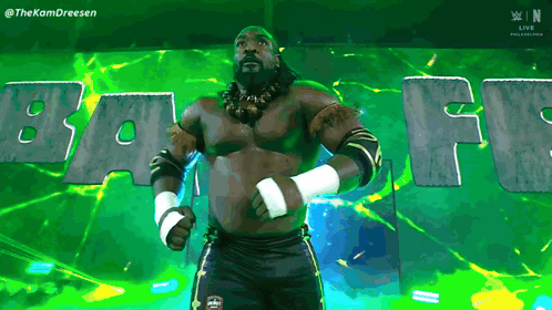 Wrestler On Green Background Saying Baff GIF