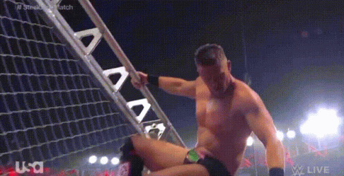 Wrestler Sitting on Ladder
