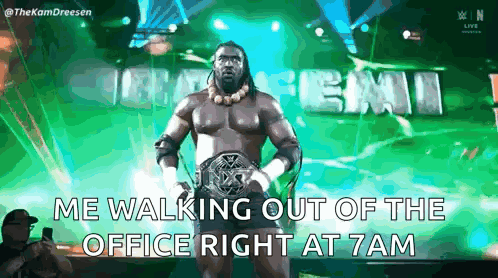 Wrestler Walking Out of Office at 7 AM