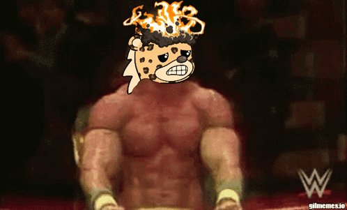 Wrestler With Flames From Head and W Logo