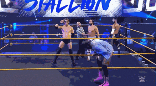 wrestlers in a ring with a sign that says # 205 live