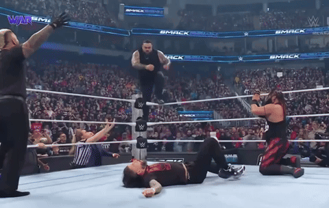 Wrestlers In Ring With Mack On Walls GIF