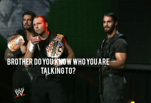 Wrestlers On A Stage With The Words Brother Do You Know Who You Are Talking To On The Bottom GIF