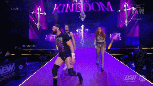 Wrestlers Walking Down Purple Ramp GIF