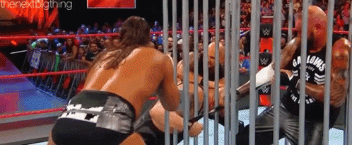 Wrestling Match In Cage With Crowd GIF
