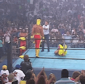 Wrestling Ring Referee Wrestler in Hulk Hogan Outfit