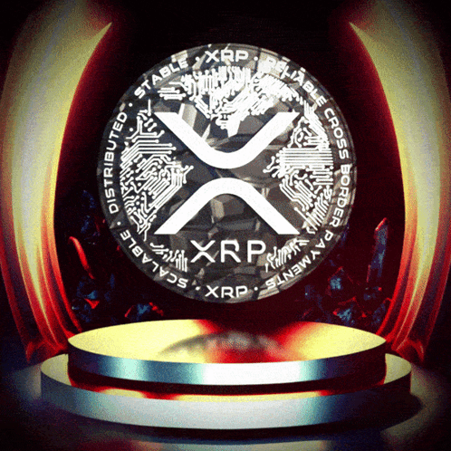 XRP Coin on Podium Red Background