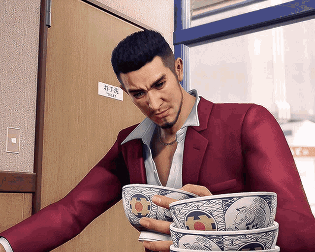 Yakuza Angry Guy Stacking Plates GIF