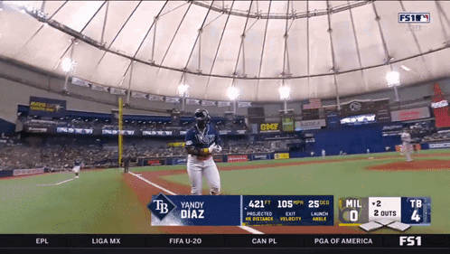 Yandy Diaz Standing on Baseball Field