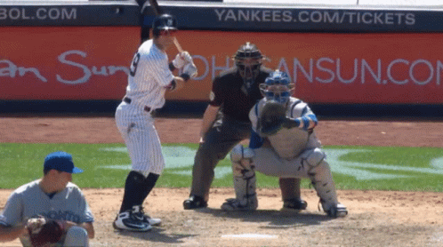 Yankees Baseball Player Swinging At Pitch GIF