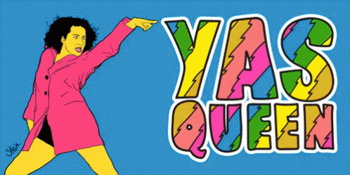 Yas Queen Text with Woman Pointing