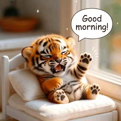 Yawning Tiger Cub with Good Morning Speech