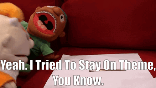 Yeah I Tried To Stay On Theme You Know Written On A Red Background GIF