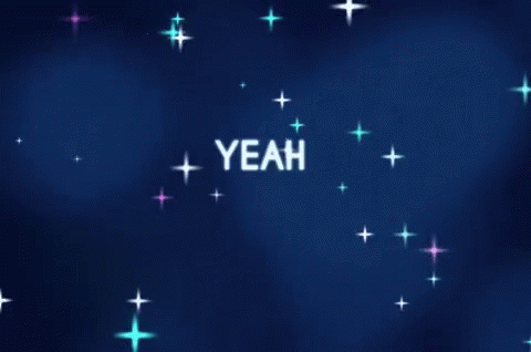 Yeah Surrounded by Stars on Blue Background