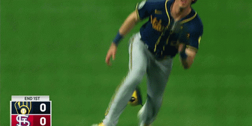 Yelich Catches Ball And Falls On Field GIF