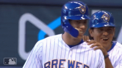 Yelich High Five Teammates GIF