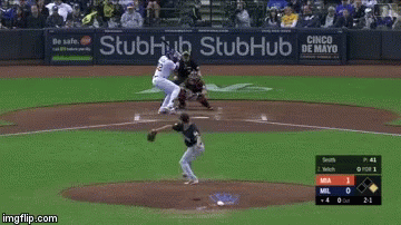 Yelich Hits Ball And Home Run GIF