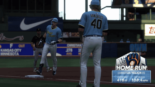 Yelich Home Run Taps Teammate Hand GIF