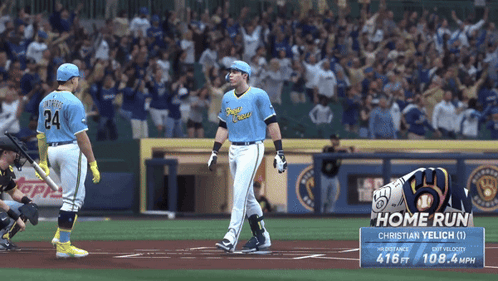 Yelich Tap Hug Teammate GIF