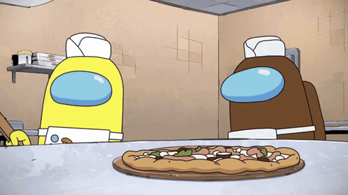 Yellow Among Us Dining Pizza GIF
