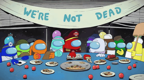 Yellow Among Us Dining With Others GIF