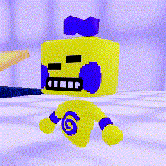 Yellow and Purple Cartoon Character With Swirl