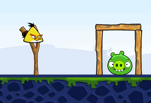 Yellow Angry Bird Next To Green Pig GIF