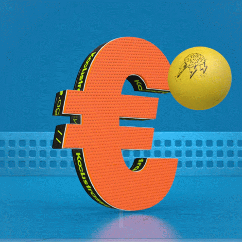 Yellow Ball Hitting Black Euro Sign on Ping Pong Table