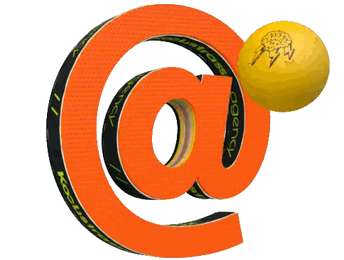 Yellow Ball With Lightning Next to Agency Sign