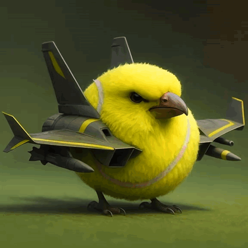 Yellow Bird With Tennis Ball And Fighter Jet GIF