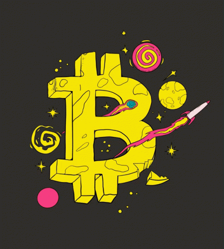 Yellow Bitcoin Symbol With Celestial Bodies GIF