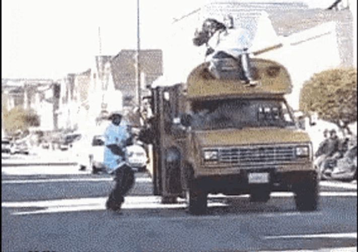 Yellow Bus Riding Roof Hip Hop GIF