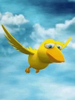 Yellow Cartoon Bird With Blue Eyes Flying