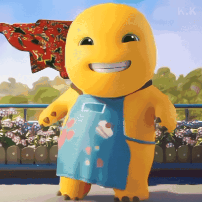 Yellow Cartoon Character in Blue Apron