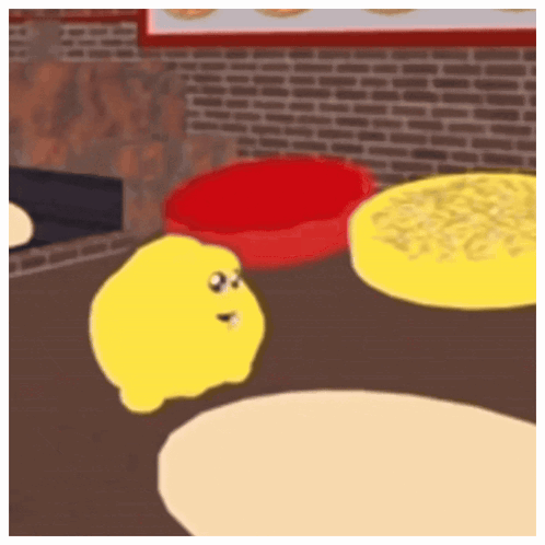 Yellow Cartoon Character Next To Red Bowl GIF