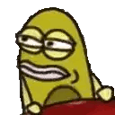 Yellow Cartoon Character Sitting on Red Cushion