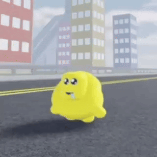 Yellow Cartoon Character Walking City Street GIF
