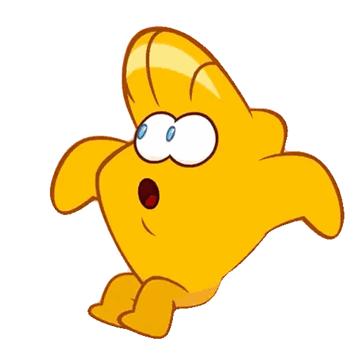 Yellow Cartoon Character with Blue Eyes and Smile