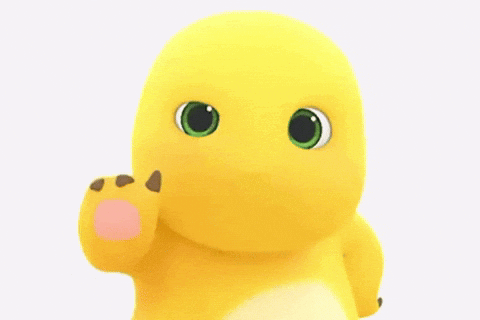 Yellow Cartoon Character with Green Eyes Waving